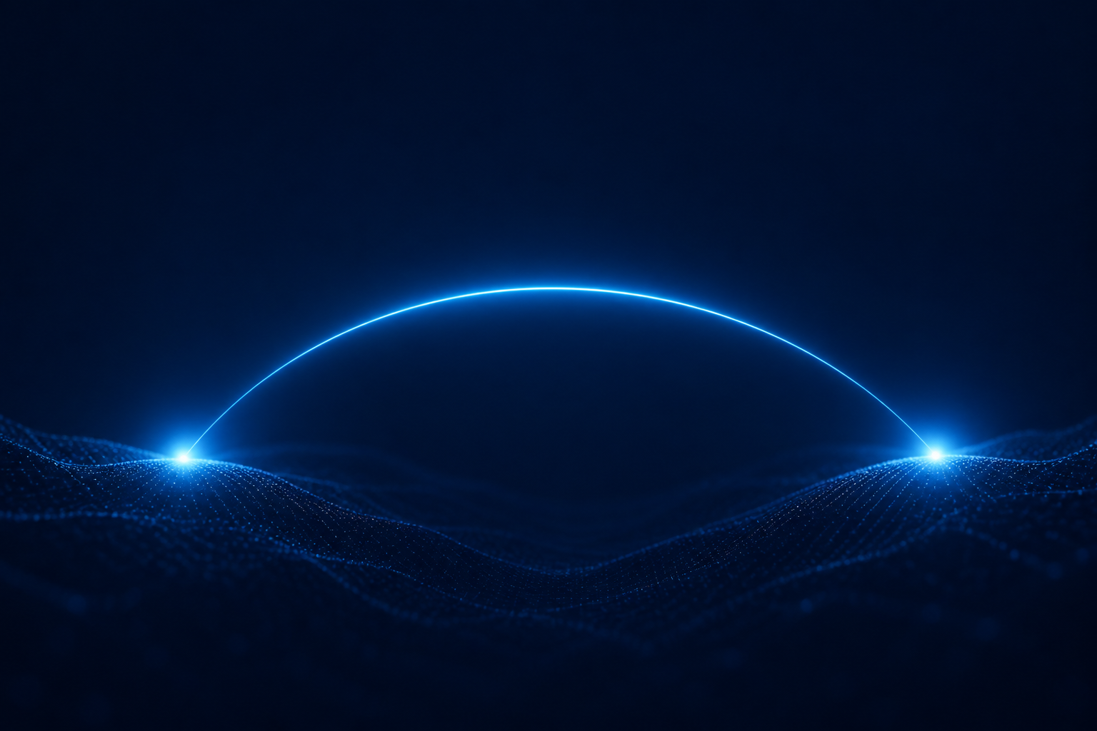 Two connected nodes of light representing communication